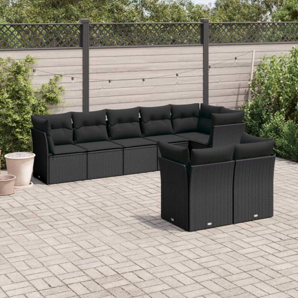 vidaXL Loungegrupp för trädgården med dynor 8 delar svart konstrotting