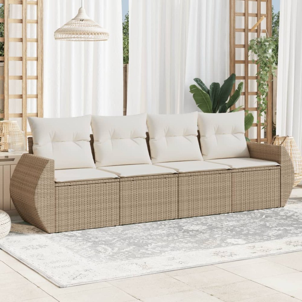 vidaXL Soffgrupp för trädgård med dynor 4 delar beige konstrotting