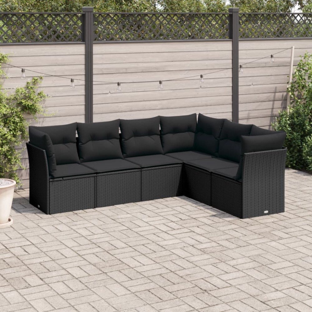 vidaXL Loungegrupp med dynor 6 delar svart konstrotting