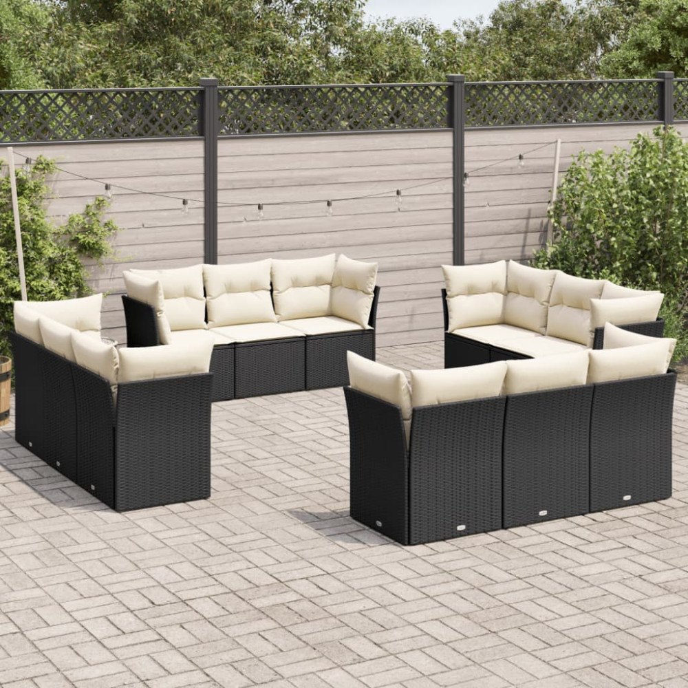 vidaXL Loungegrupp med dynor 12 delar svart konstrotting