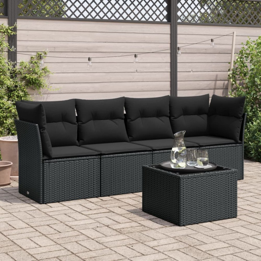 vidaXL Loungegrupp för trädgården med dynor 5 delar svart konstrotting