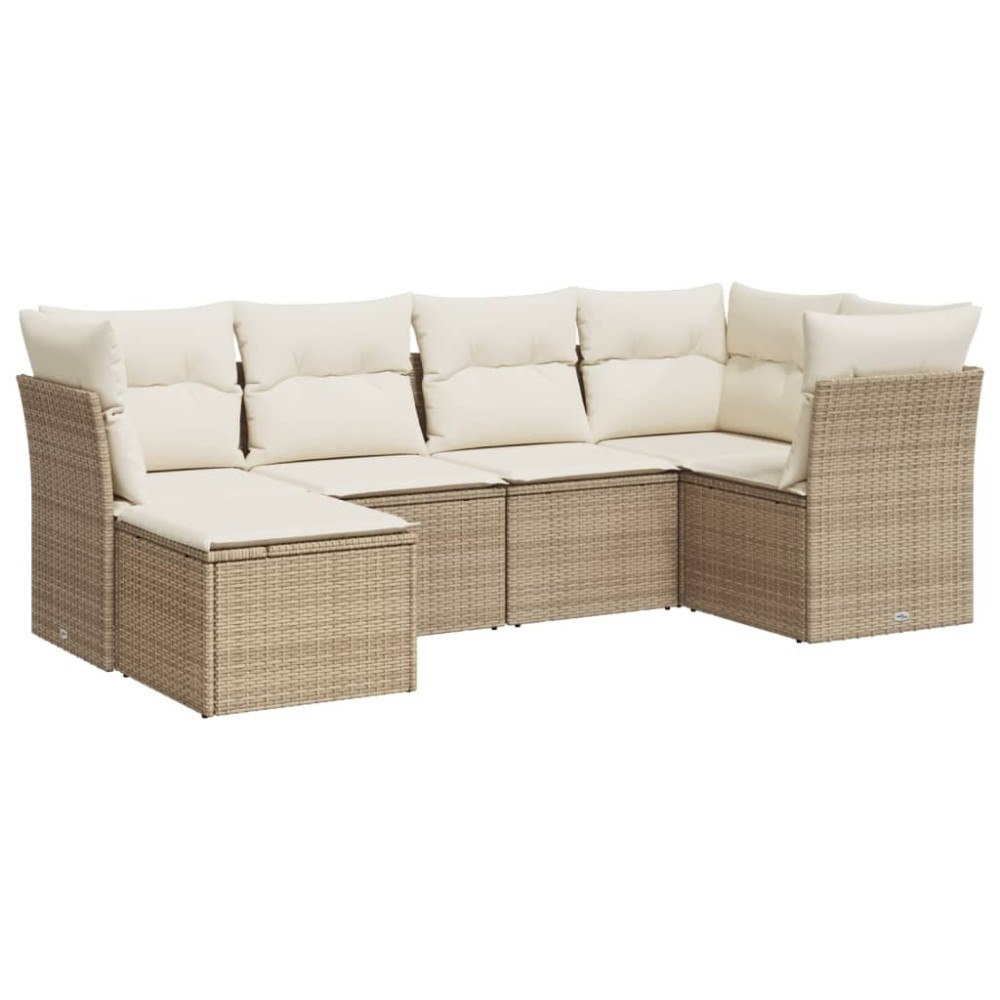 vidaXL Soffgrupp för trädgården med dynor 6 delar beige konstrotting