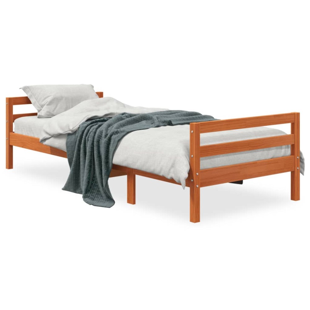 vidaXL Sängram utan madrass vaxad brun 90x200 cm massiv furu