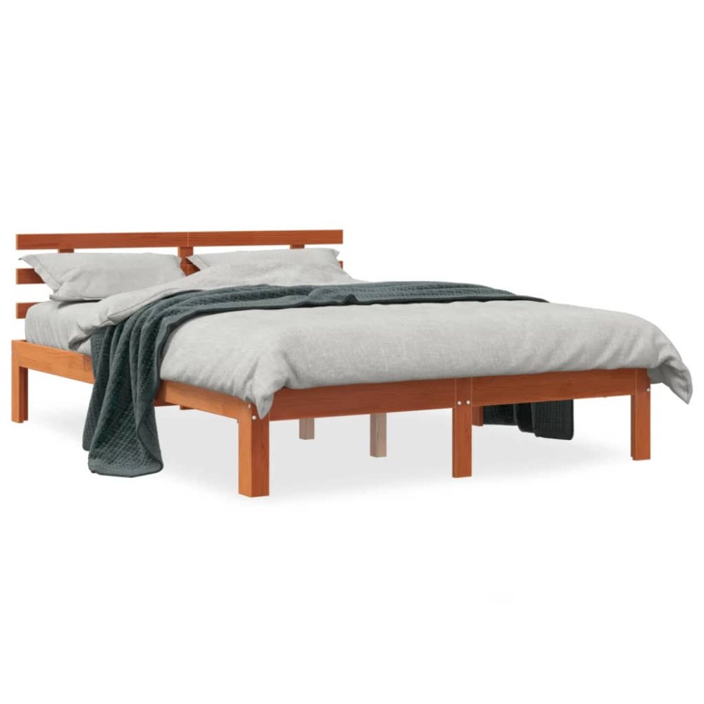 vidaXL Sängram utan madrass vaxbrun 140x190 cm massiv furu