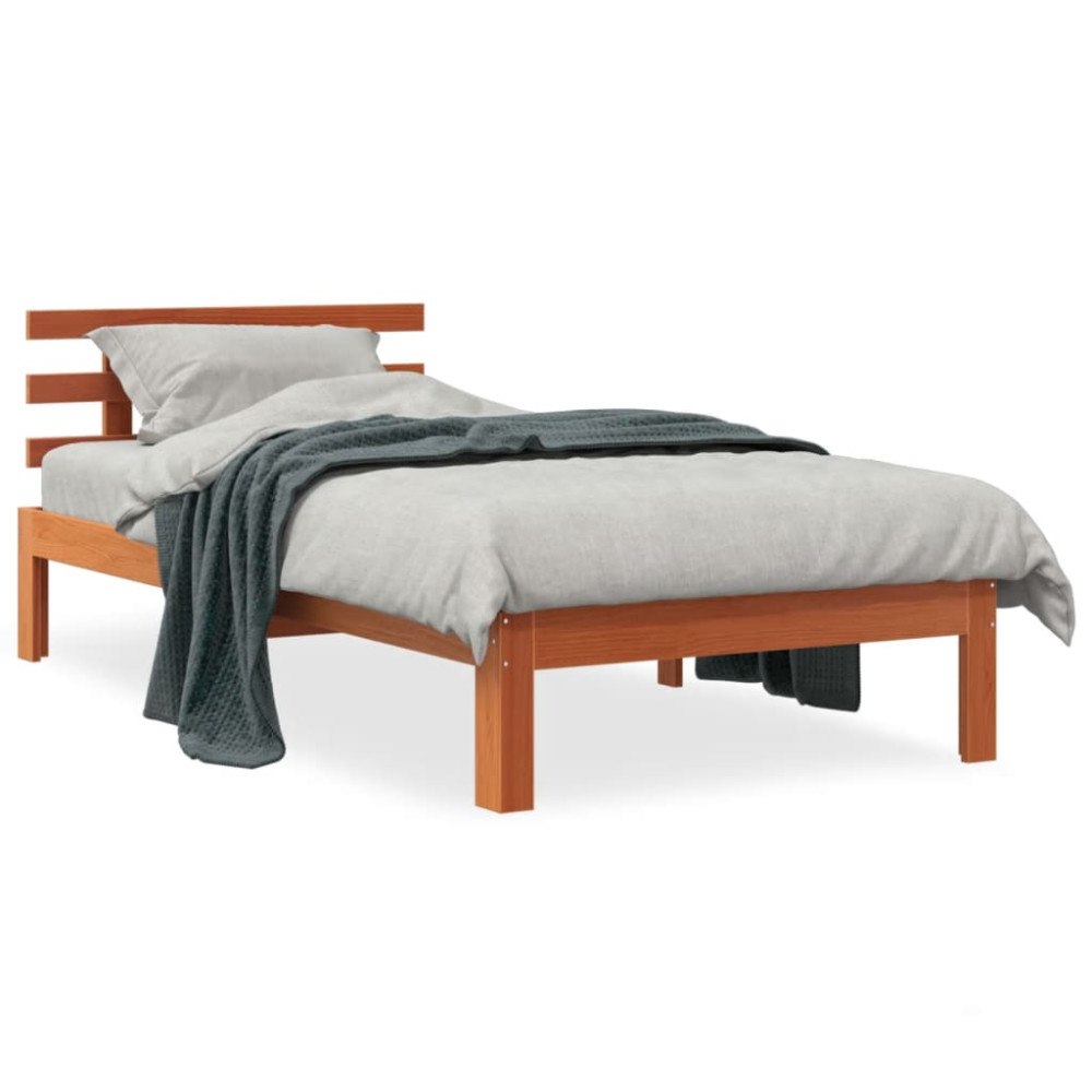 vidaXL Sängram utan madrass vaxbrun 100x200 cm massiv furu