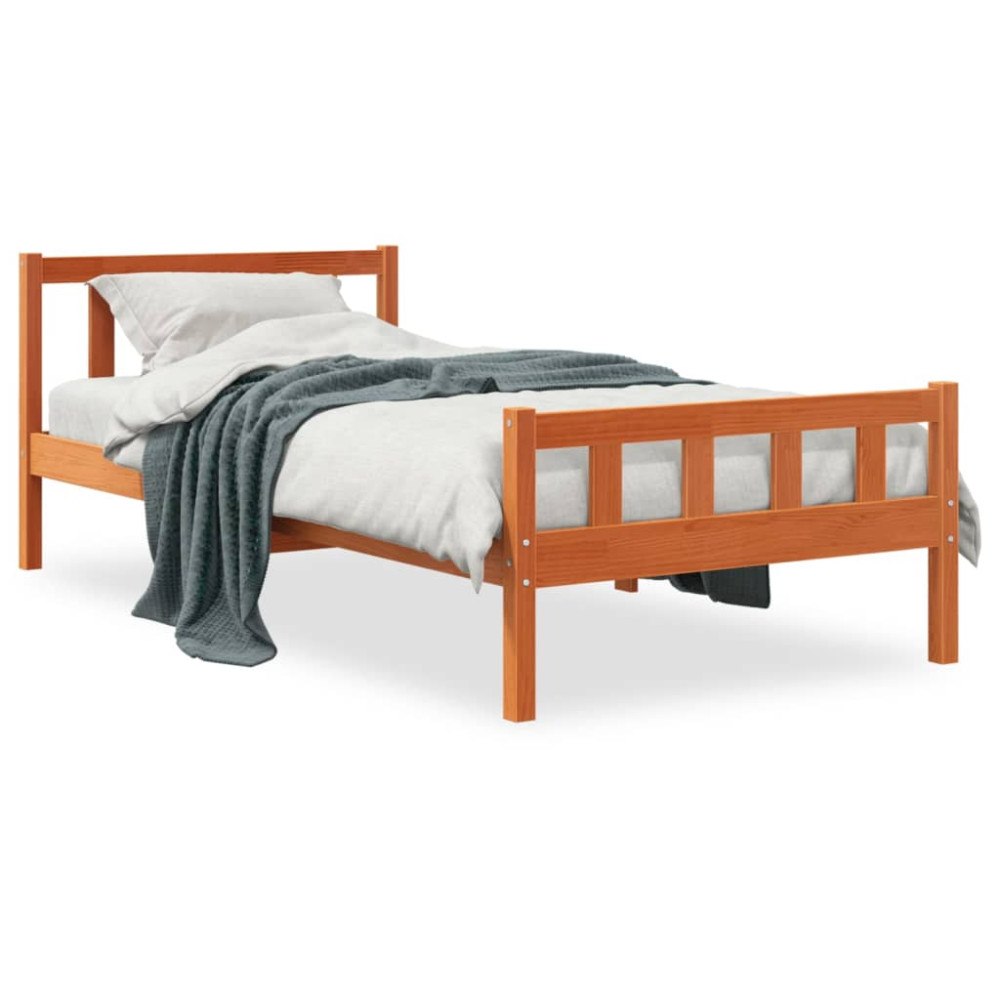 vidaXL Sängram utan madrass vaxbrun 75x190 cm massiv furu