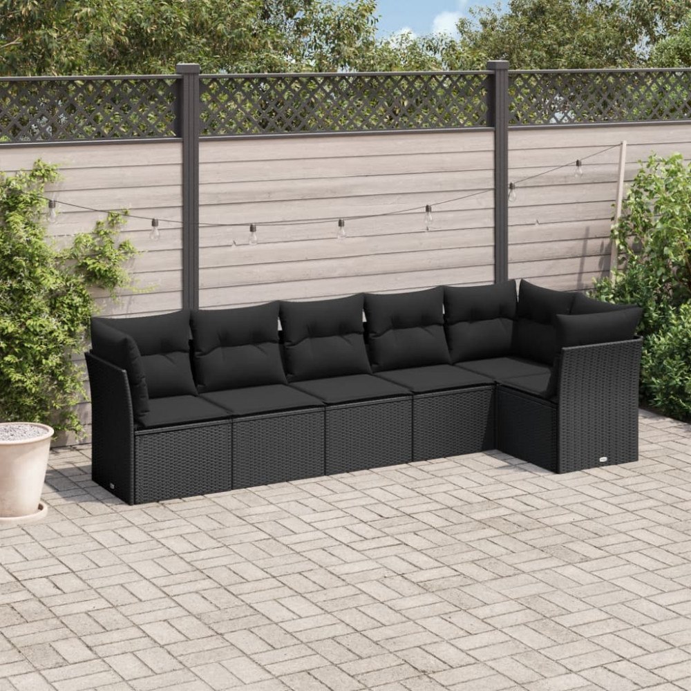 vidaXL Loungegrupp med dynor 6 delar svart konstrotting