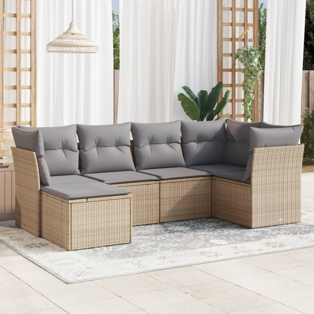 vidaXL Soffgrupp för trädgården med dynor 6 delar beige konstrotting