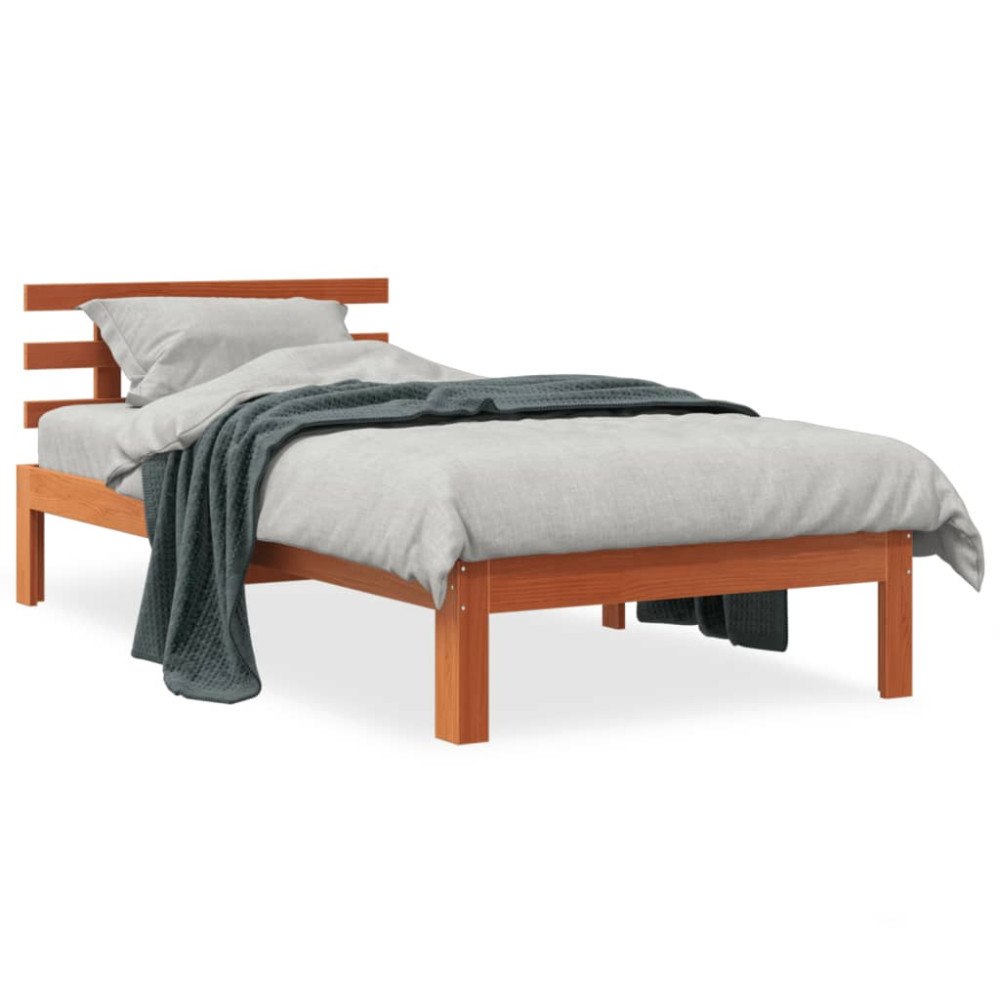 vidaXL Sängram utan madrass vaxbrun 75x190 cm massiv furu
