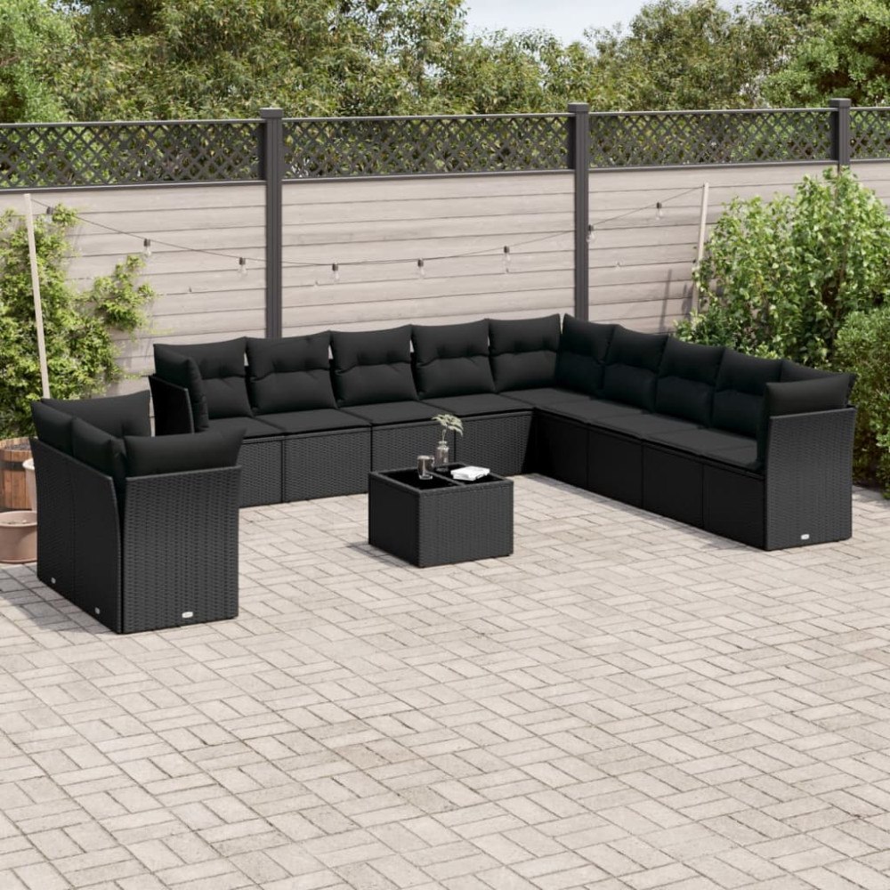 vidaXL Loungegrupp med dynor 12 delar svart konstrotting