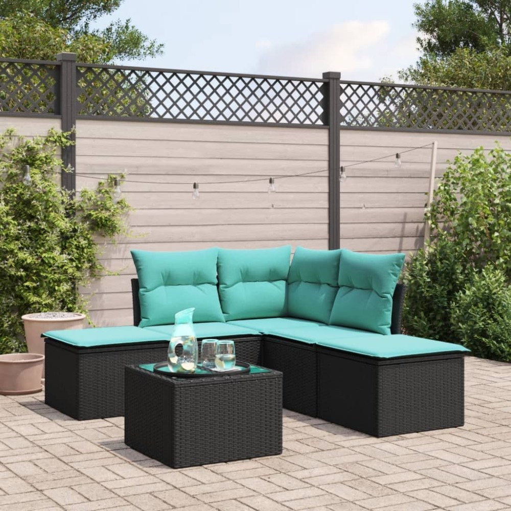 vidaXL Loungegrupp med dynor 6 delar svart konstrotting