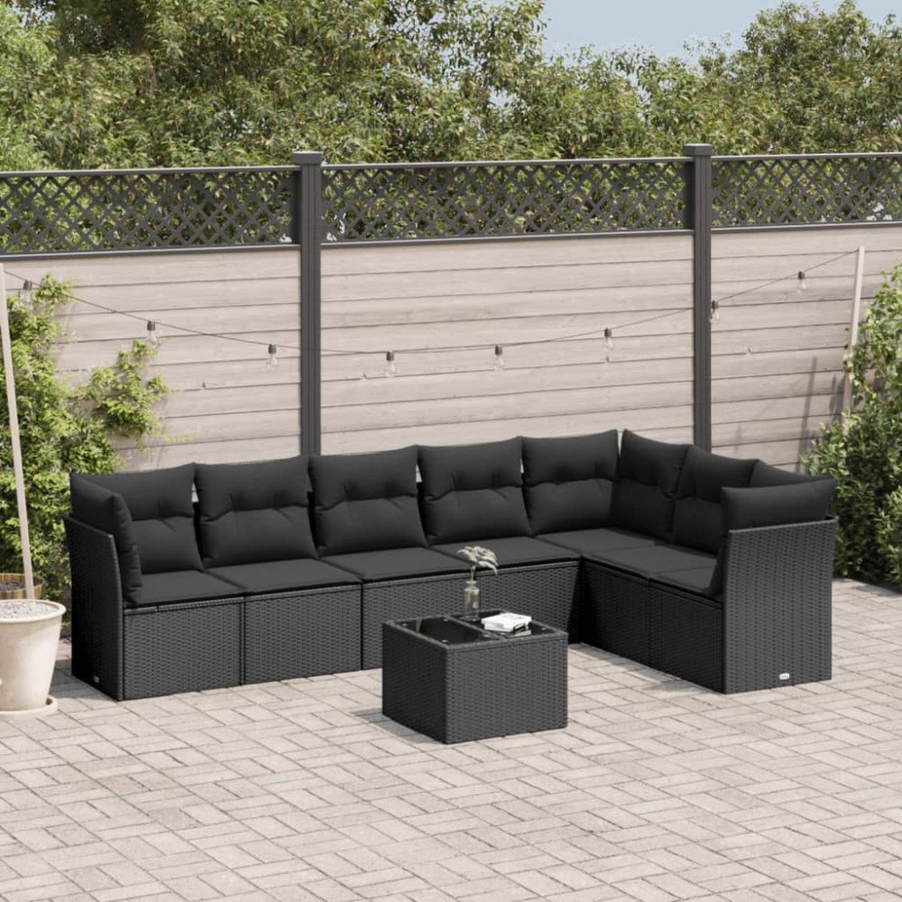 vidaXL Loungegrupp för trädgården med dynor 8 delar svart konstrotting