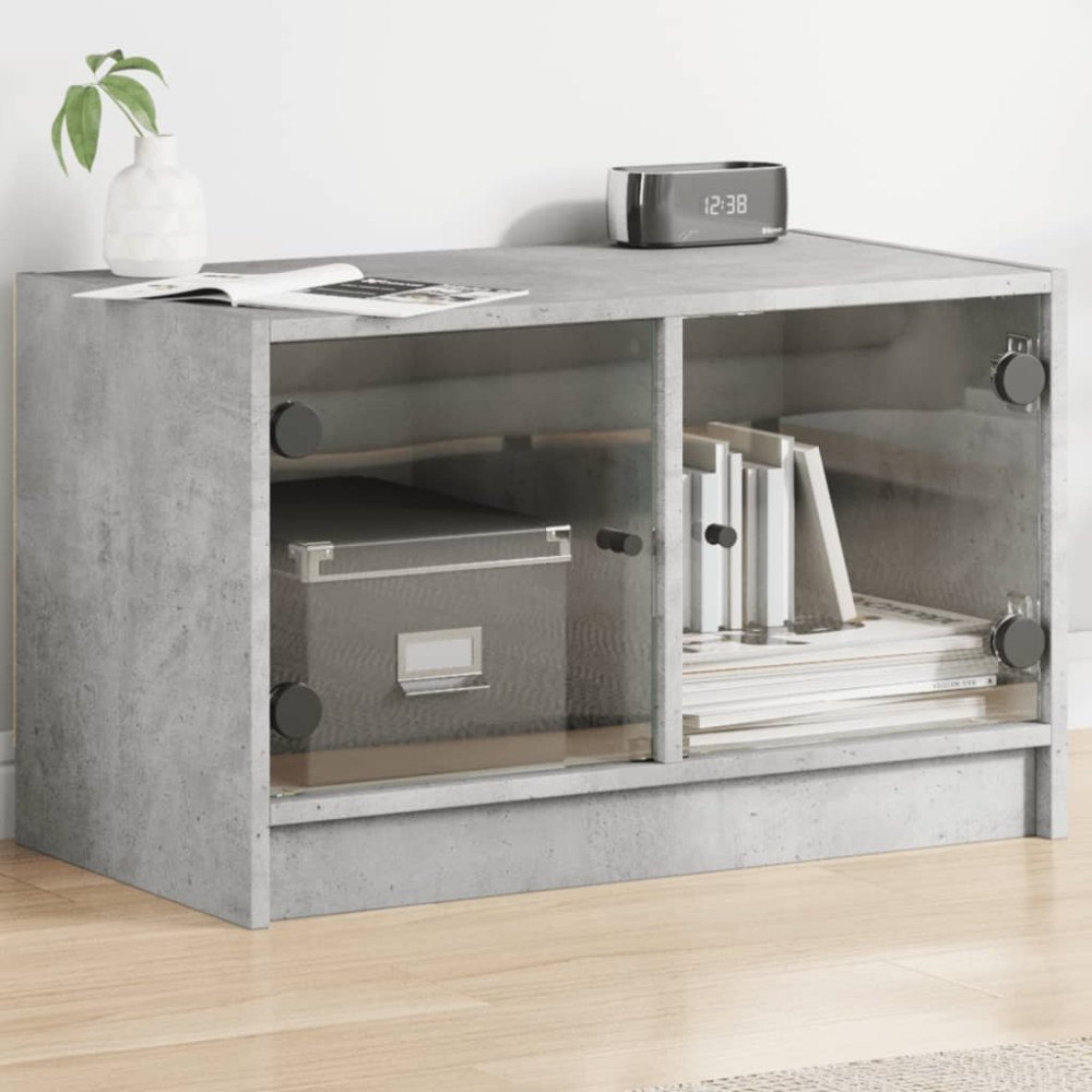 vidaXL Tv-bänk med glasdörrar betonggrå 68x37x42 cm