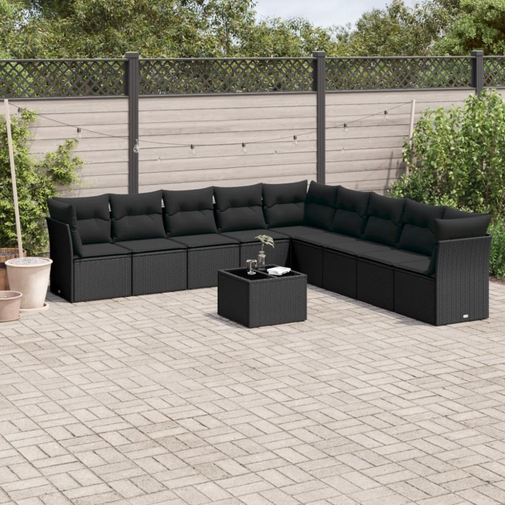 vidaXL Loungegrupp 10 delar med svarta dynor konstrotting
