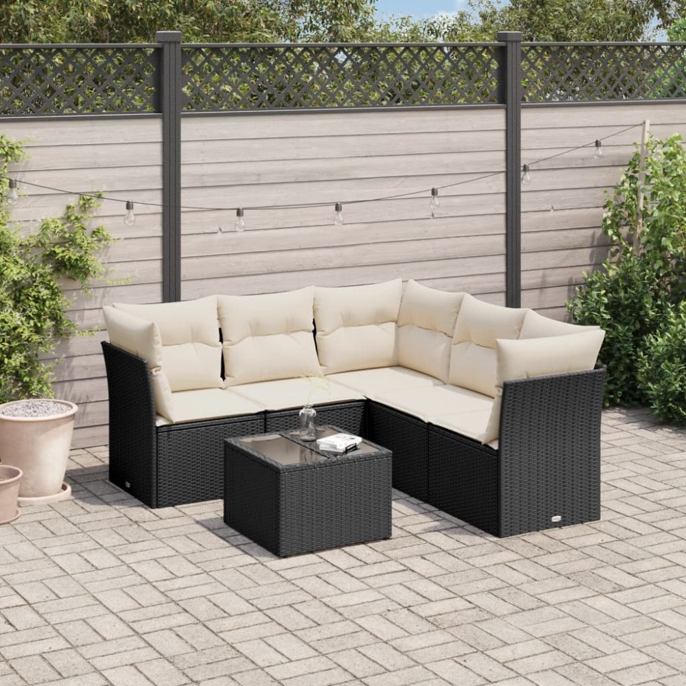 vidaXL Loungegrupp med dynor 6 delar svart konstrotting
