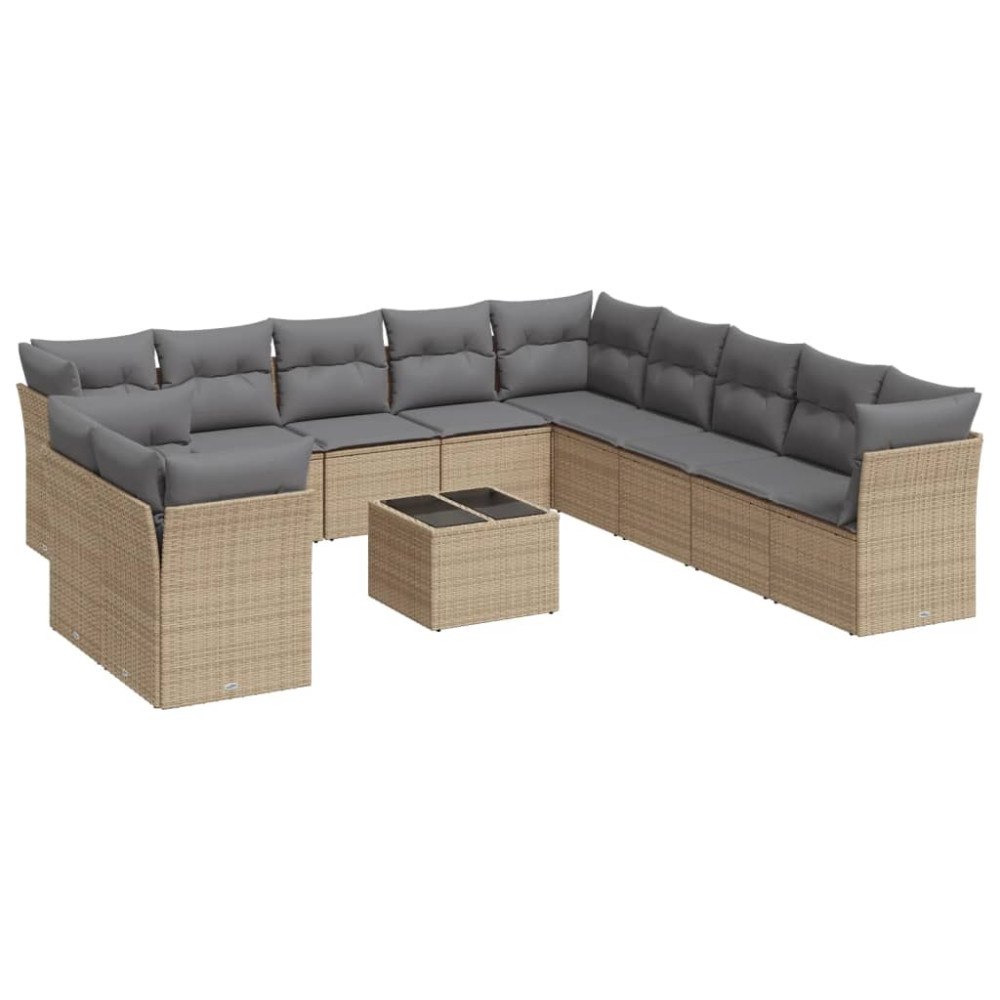 vidaXL Soffgrupp för trädgården 12 delar med dynor beige konstrotting