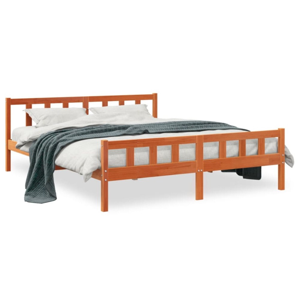 vidaXL Sängram utan madrass vaxbrun 160x200 cm massiv furu