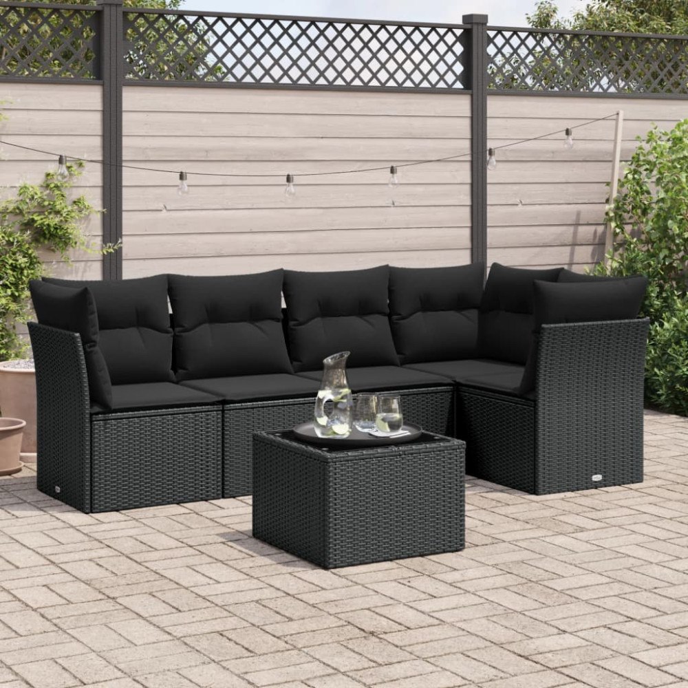 vidaXL Loungegrupp med dynor 6 delar svart konstrotting