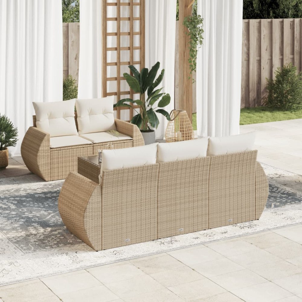 vidaXL Soffgrupp för trädgården med dynor 6 delar beige konstrotting