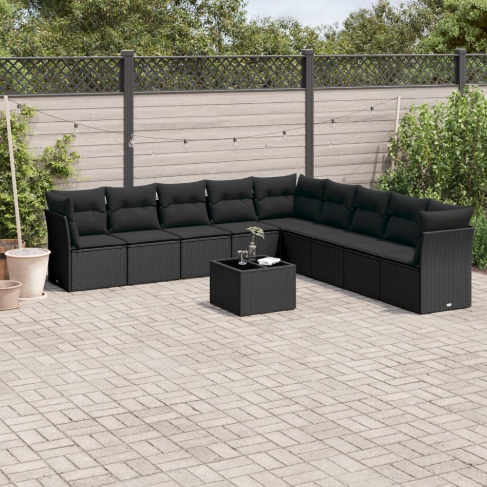 vidaXL Loungegrupp 10 delar med svarta dynor konstrotting