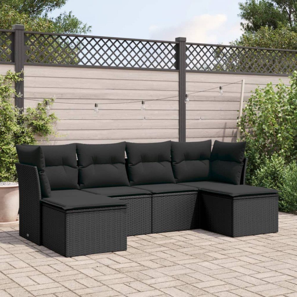 vidaXL Loungegrupp med dynor 6 delar svart konstrotting
