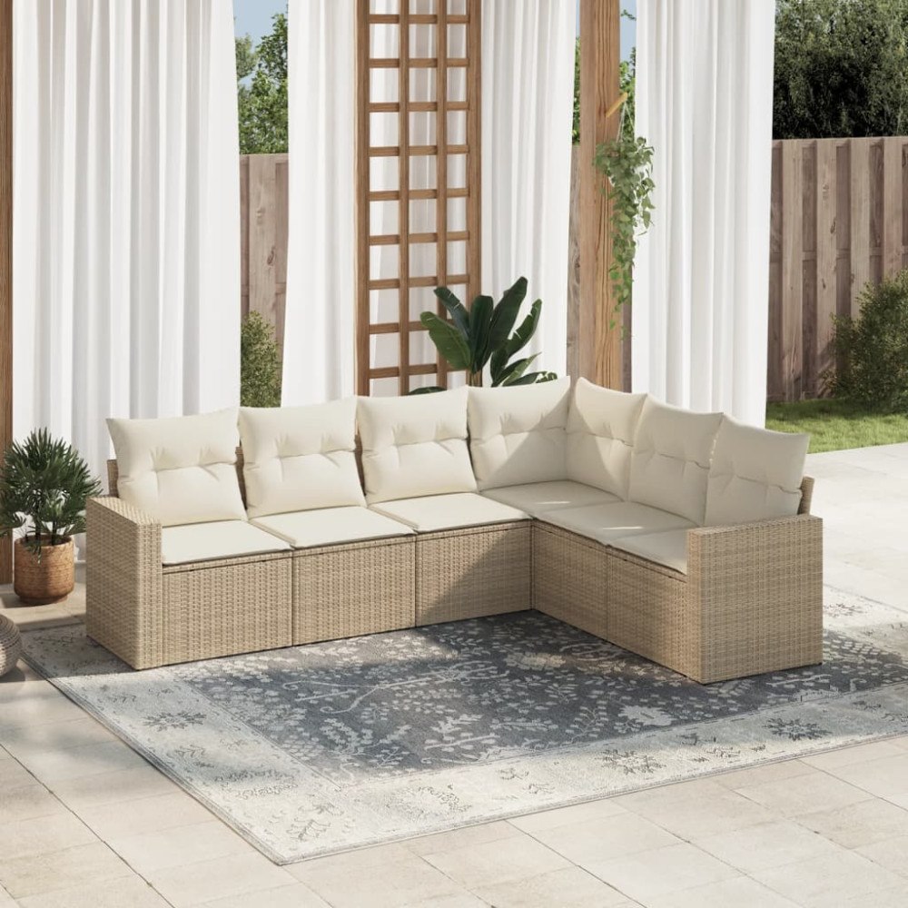 vidaXL Soffgrupp för trädgården med dynor 6 delar beige konstrotting