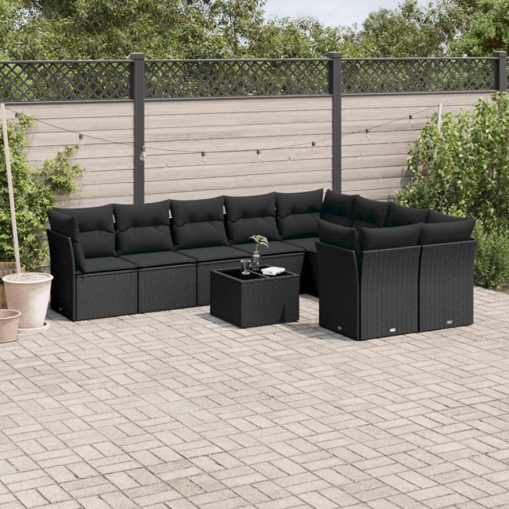 vidaXL Loungegrupp 10 delar med svarta dynor konstrotting
