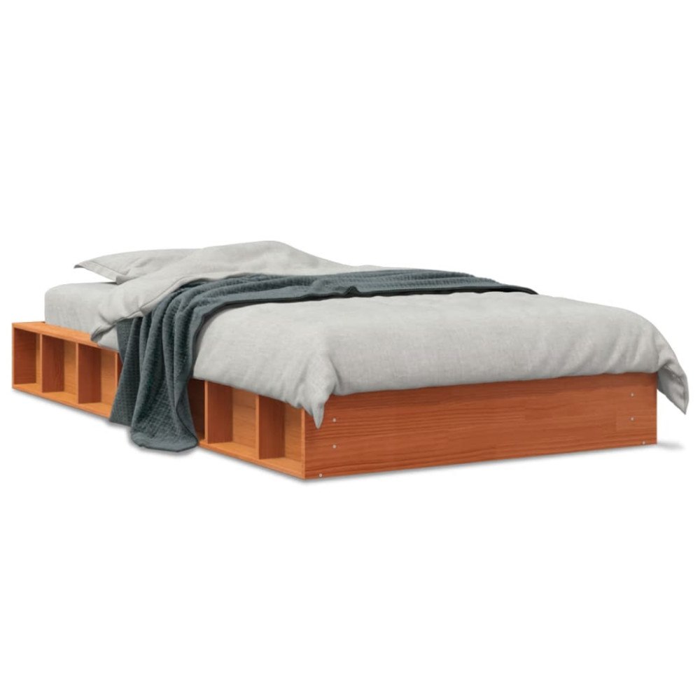 vidaXL Sängram utan madrass vaxbrun 100x200 cm massiv furu