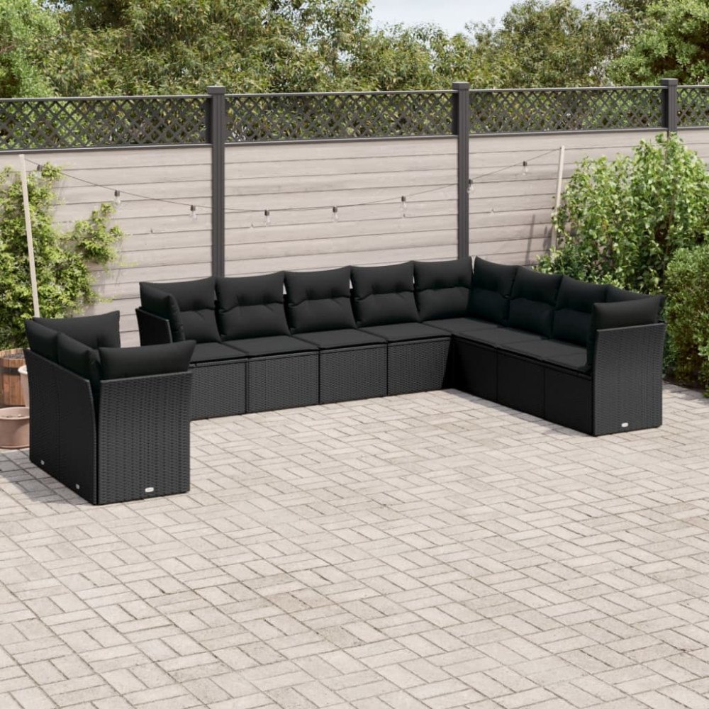 vidaXL Loungegrupp 10 delar med svarta dynor konstrotting