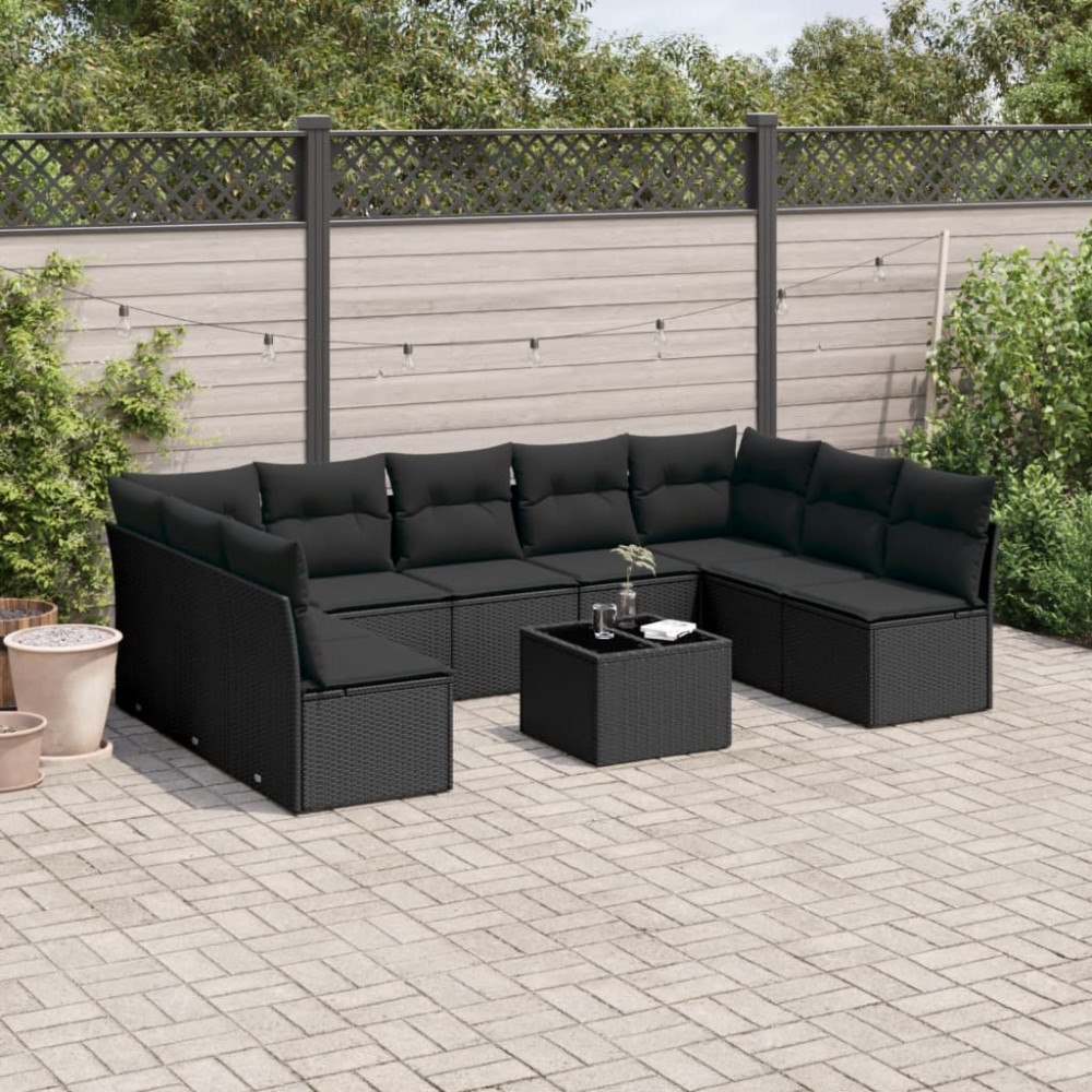 vidaXL Loungegrupp 10 delar med svarta dynor konstrotting
