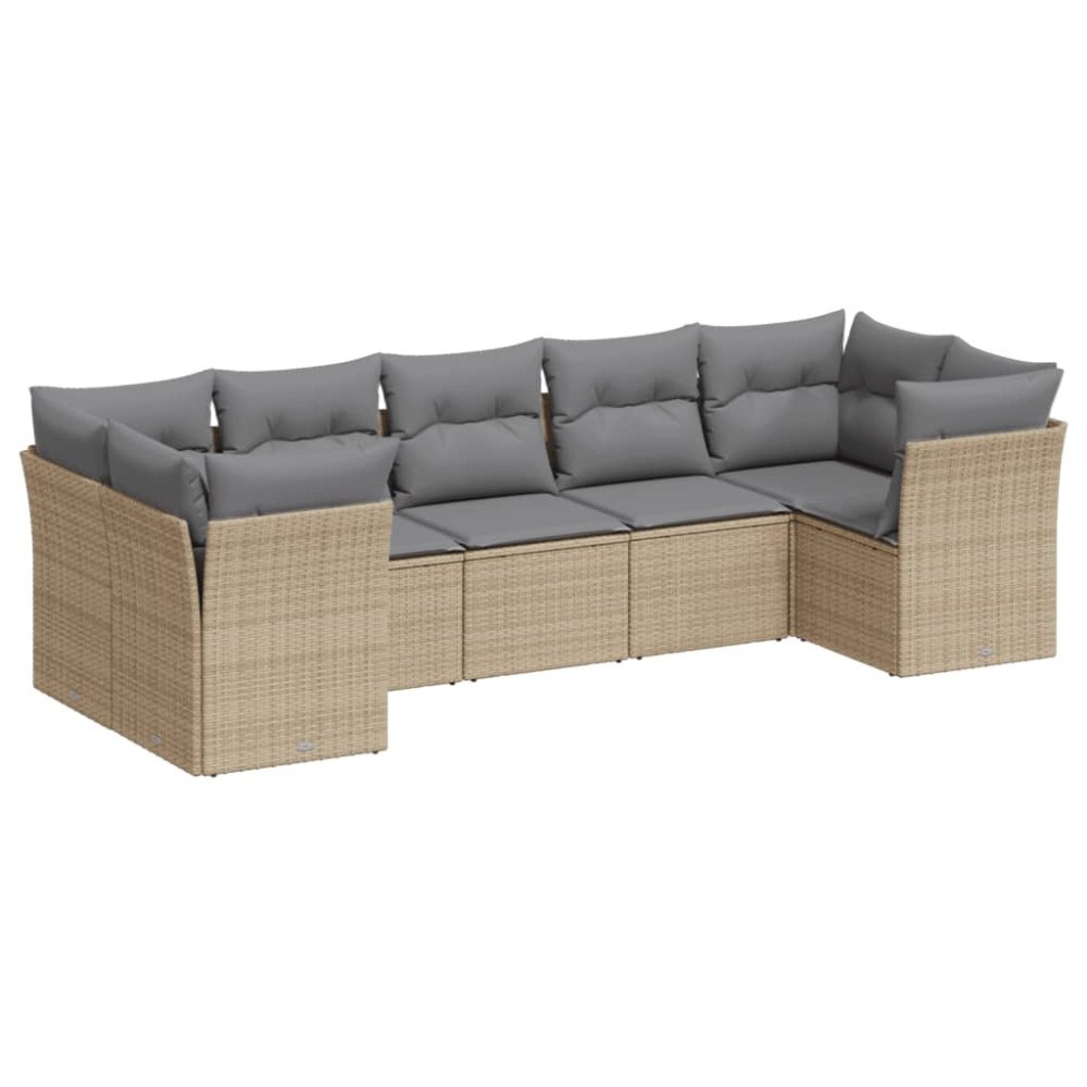 vidaXL Matgrupp för trädgården med dynor 7 delar beige konstrotting