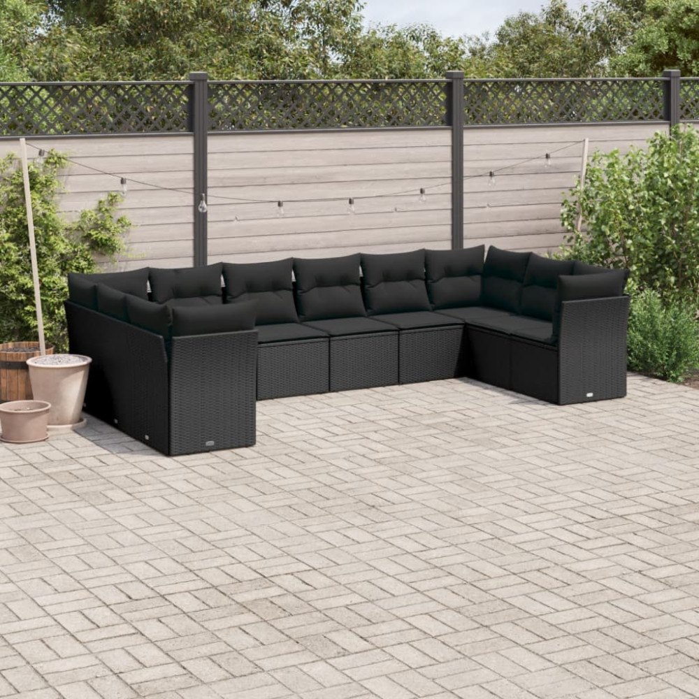 vidaXL Loungegrupp 10 delar med svarta dynor konstrotting