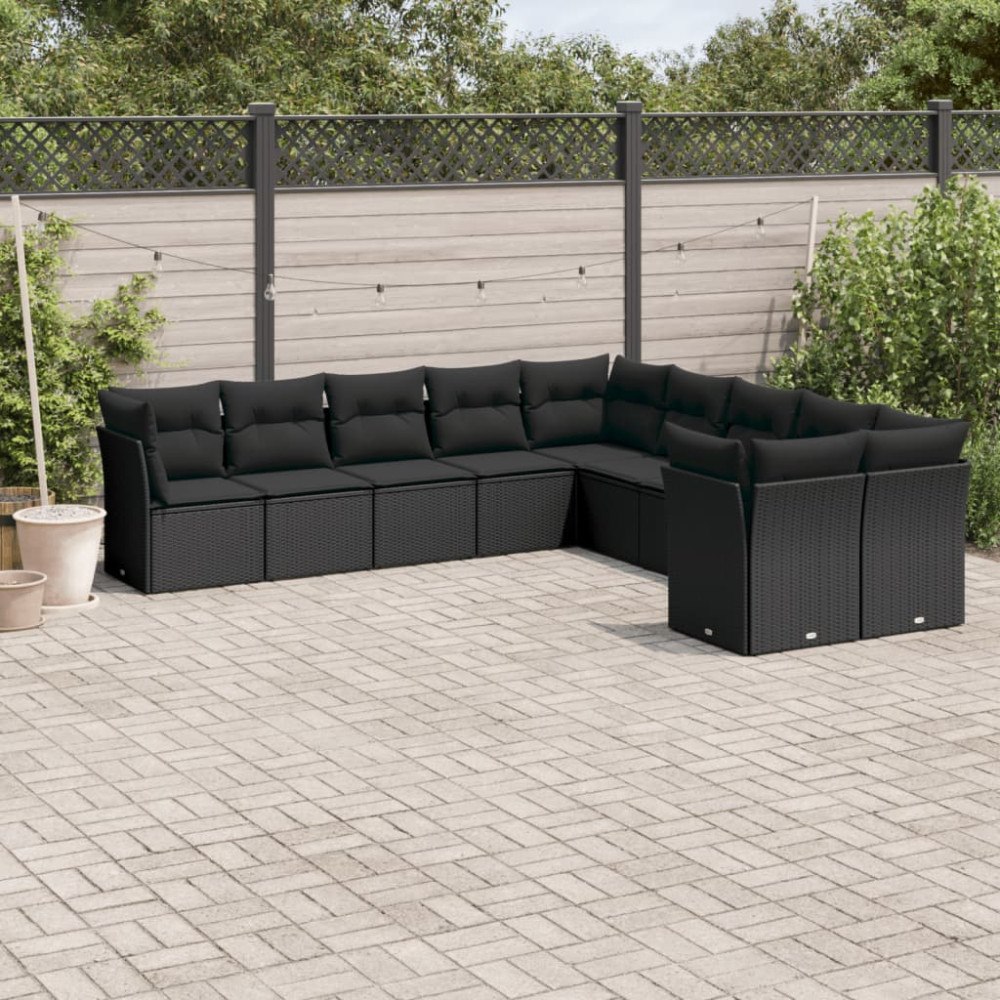 vidaXL Loungegrupp 10 delar med svarta dynor konstrotting