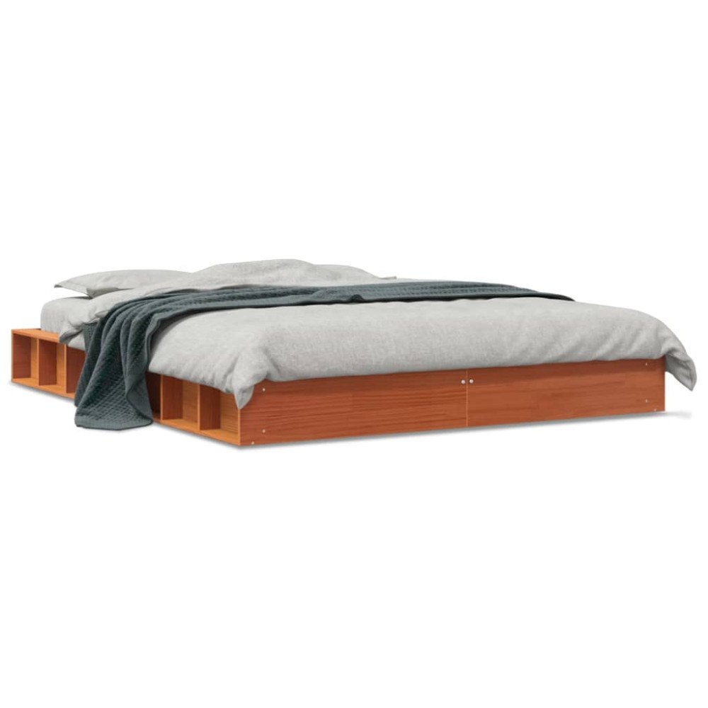 vidaXL Sängram utan madrass vaxbrun 150x200 cm massiv furu