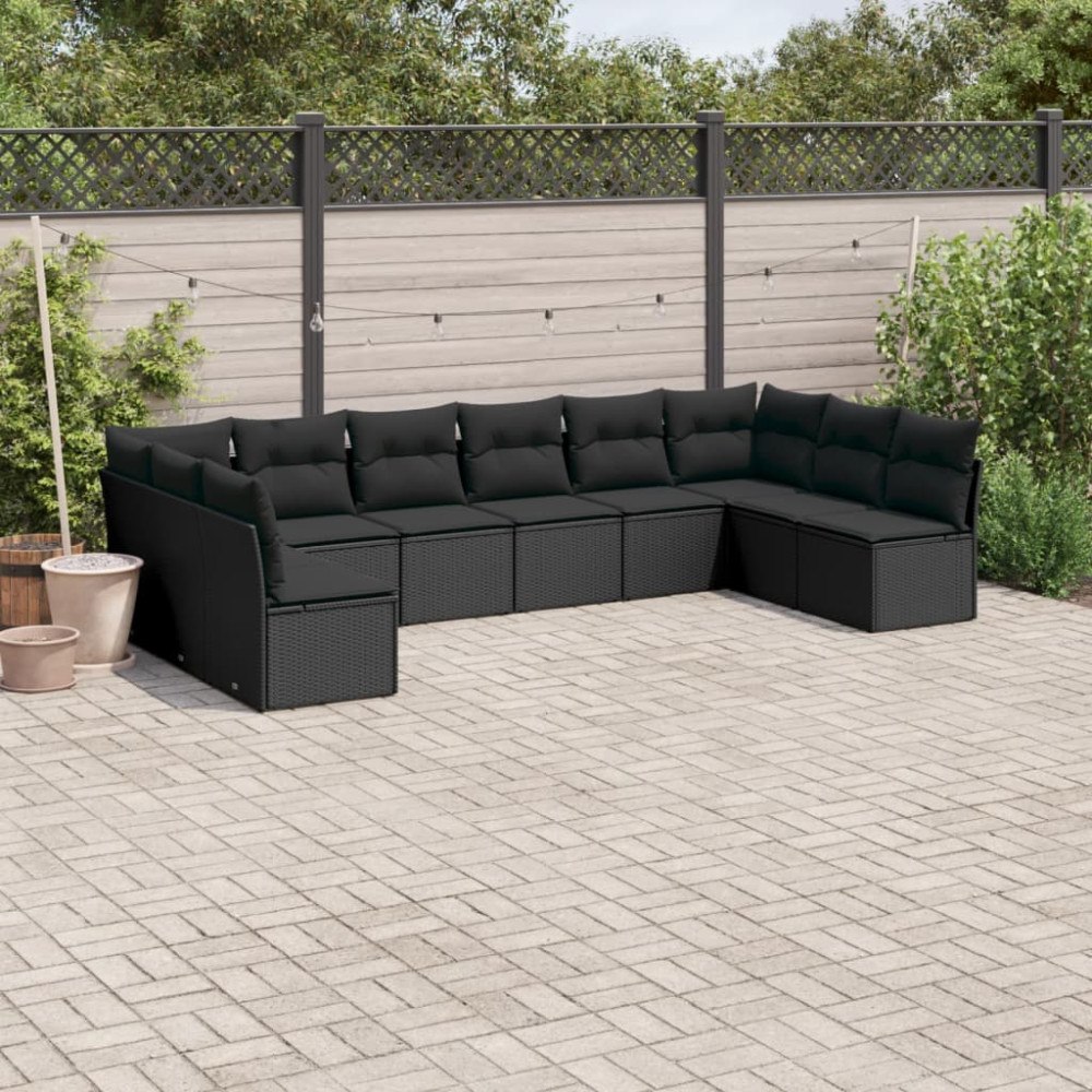vidaXL Loungegrupp 10 delar med svarta dynor konstrotting
