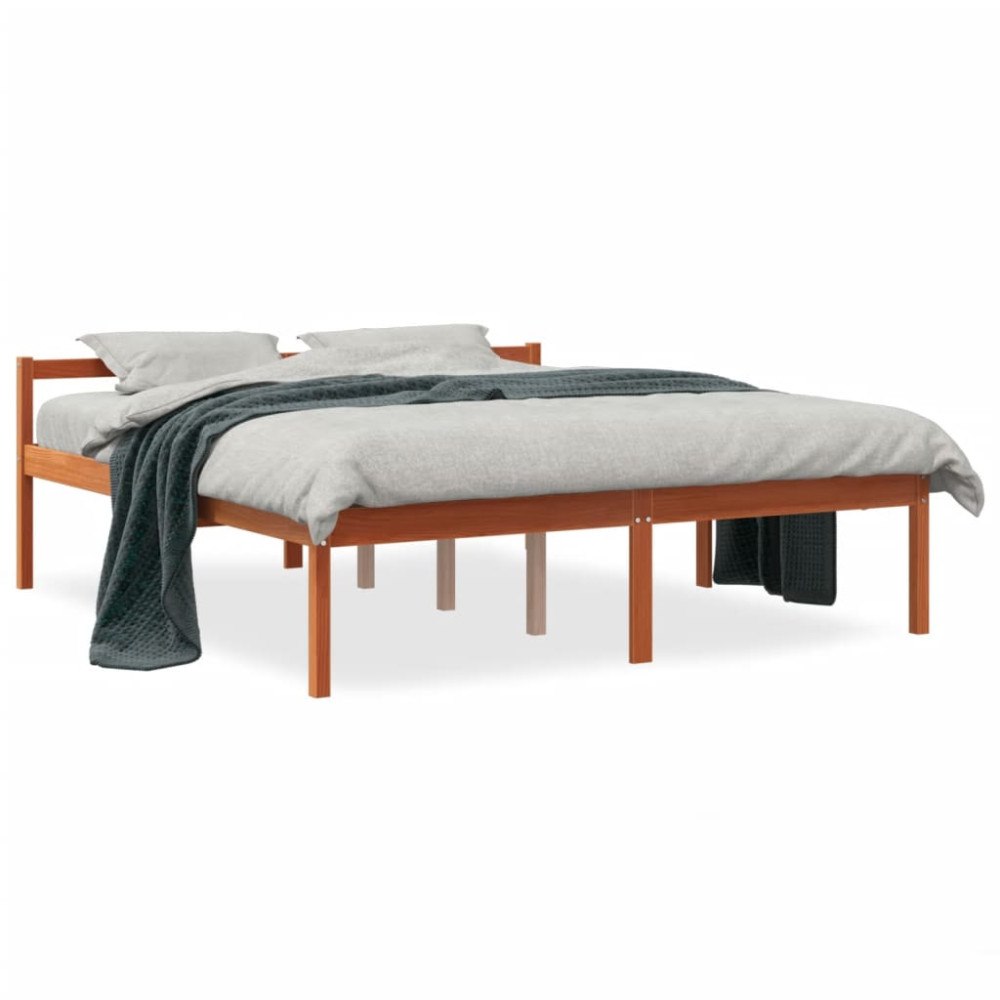 vidaXL Sängram vaxad brun 160x200 cm massiv furu