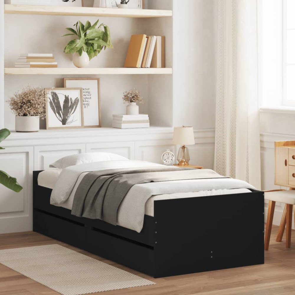 vidaXL Sängram med lådor svart 75x190 cm