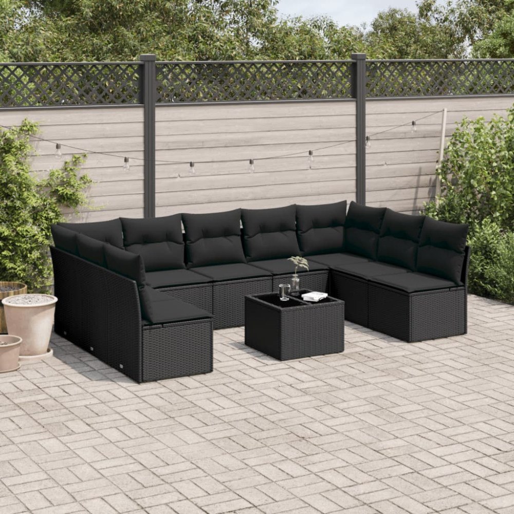 vidaXL Loungegrupp 10 delar med svarta dynor konstrotting