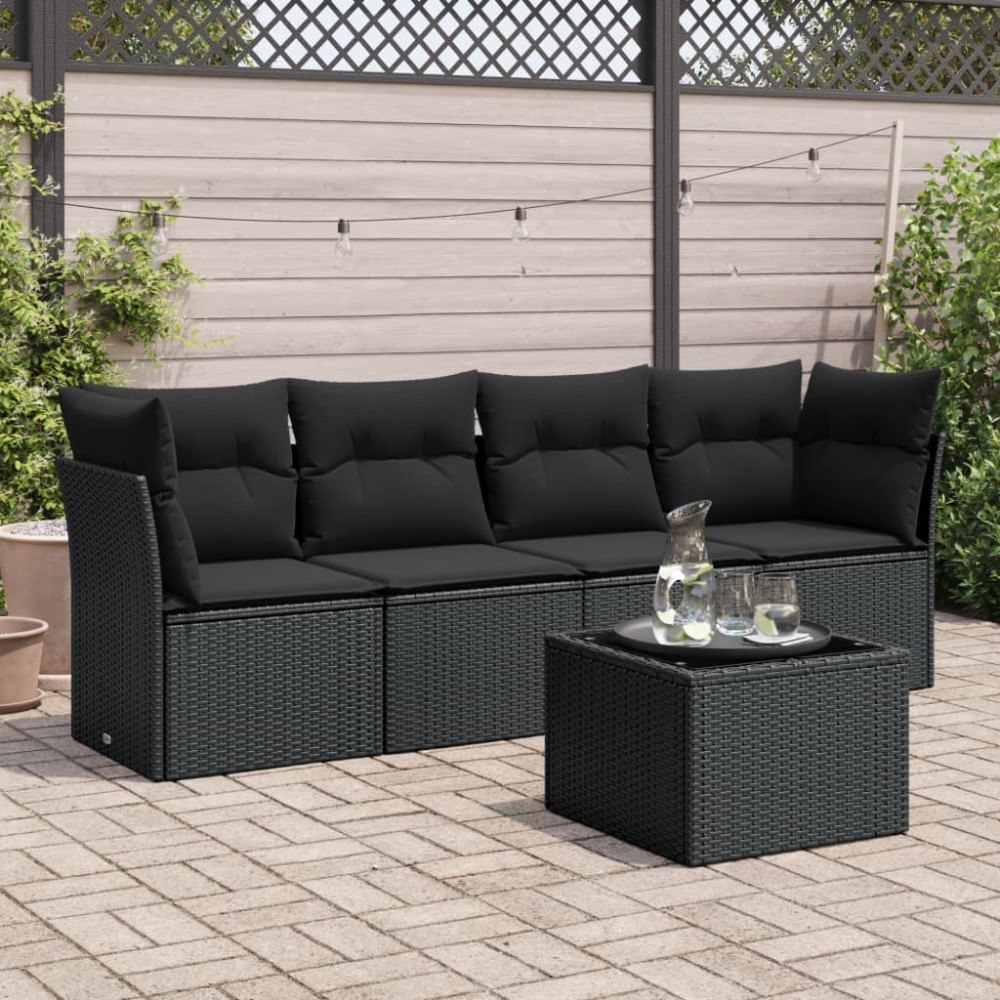 vidaXL Loungegrupp för trädgården med dynor 5 delar svart konstrotting