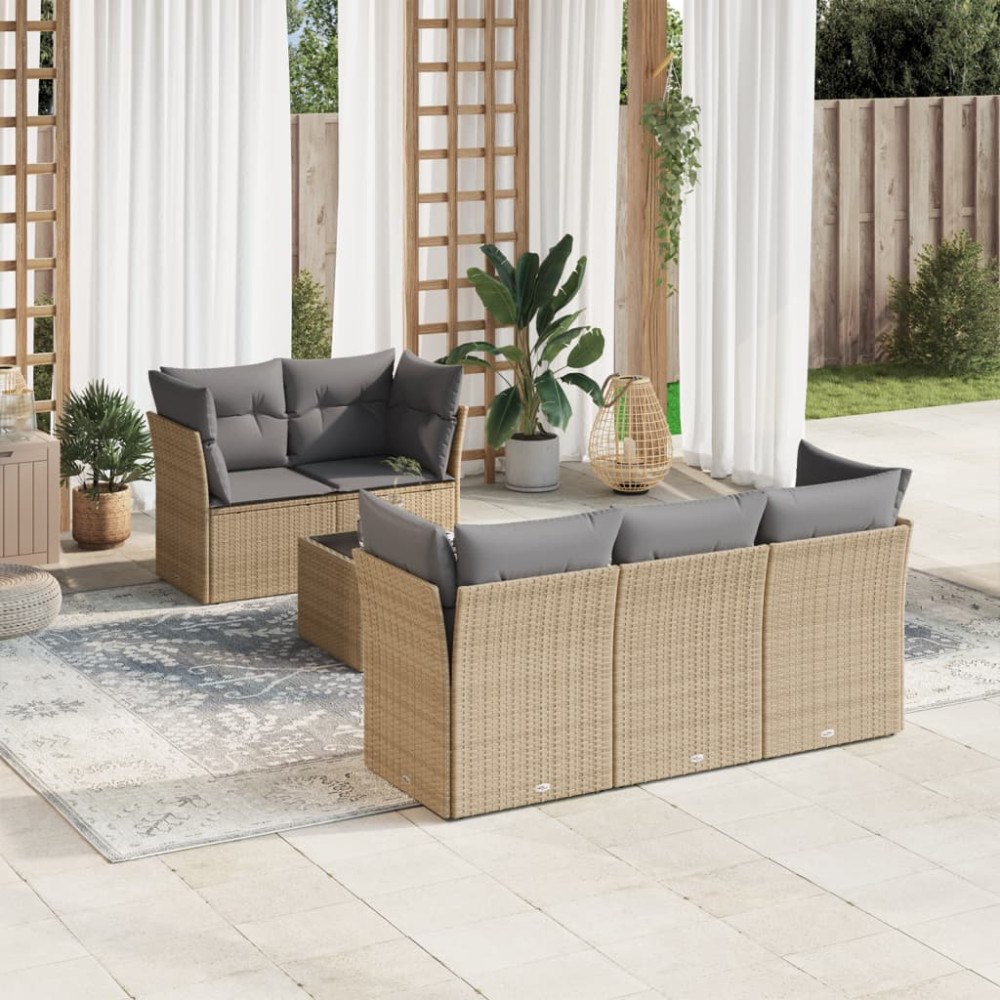 vidaXL Soffgrupp för trädgården med dynor 6 delar beige konstrotting
