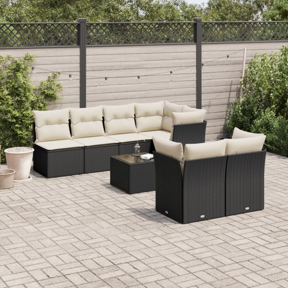 vidaXL Loungegrupp för trädgården med dynor 8 delar svart konstrotting