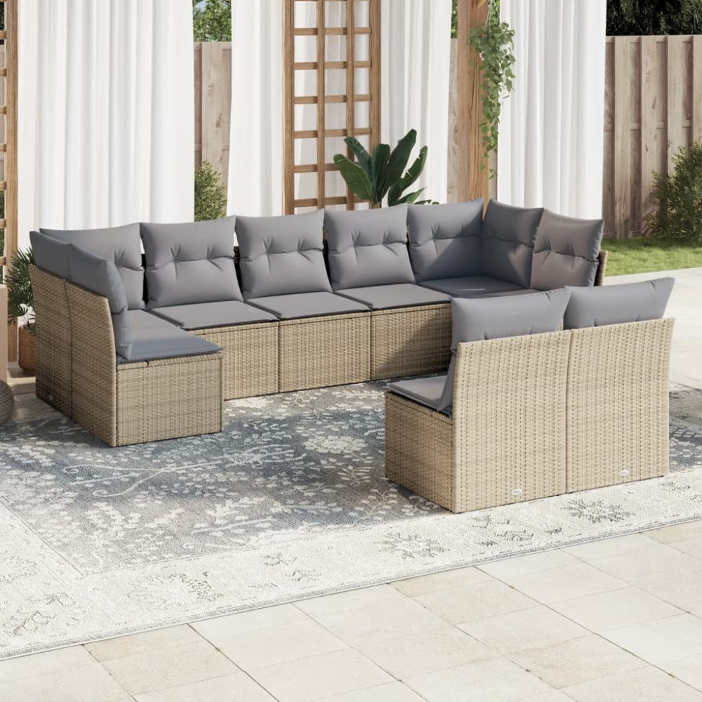 vidaXL Soffgrupp för trädgården med dynor 9 delar beige konstrotting
