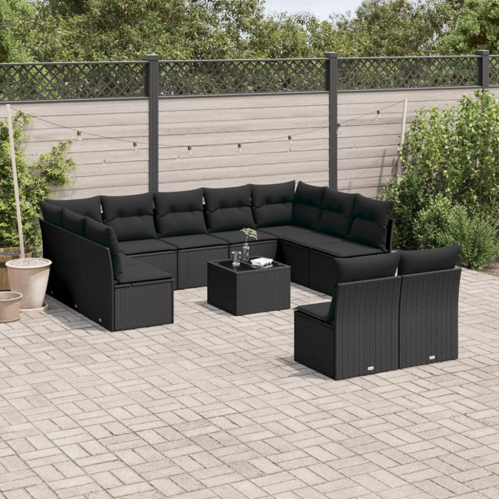 vidaXL Loungegrupp med dynor 12 delar svart konstrotting