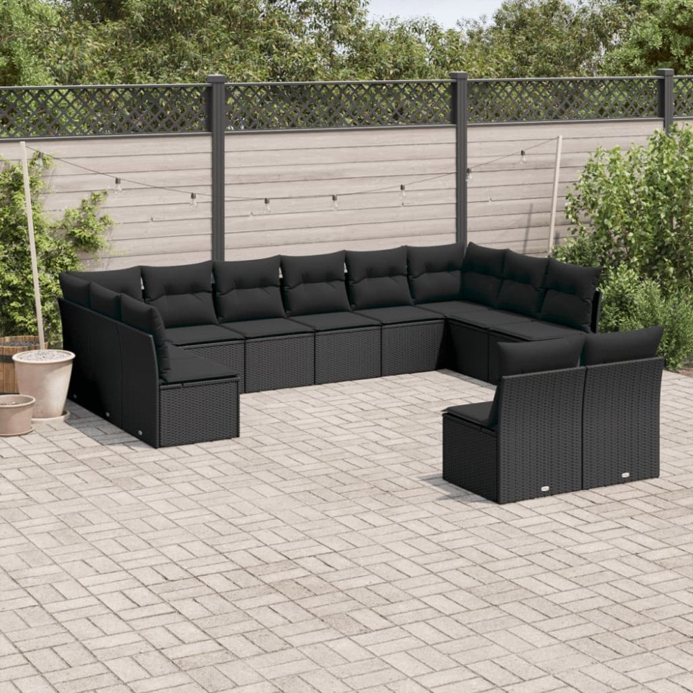 vidaXL Loungegrupp med dynor 12 delar svart konstrotting