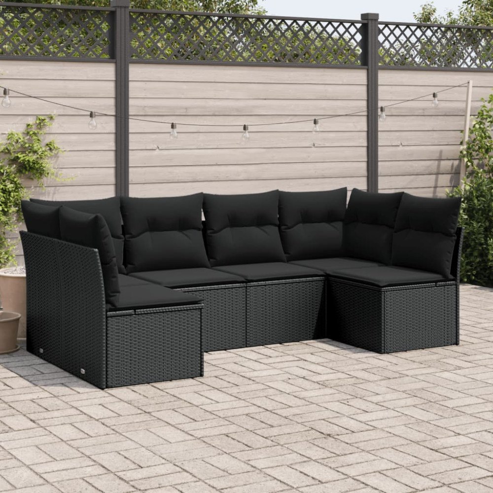 vidaXL Loungegrupp med dynor 6 delar svart konstrotting