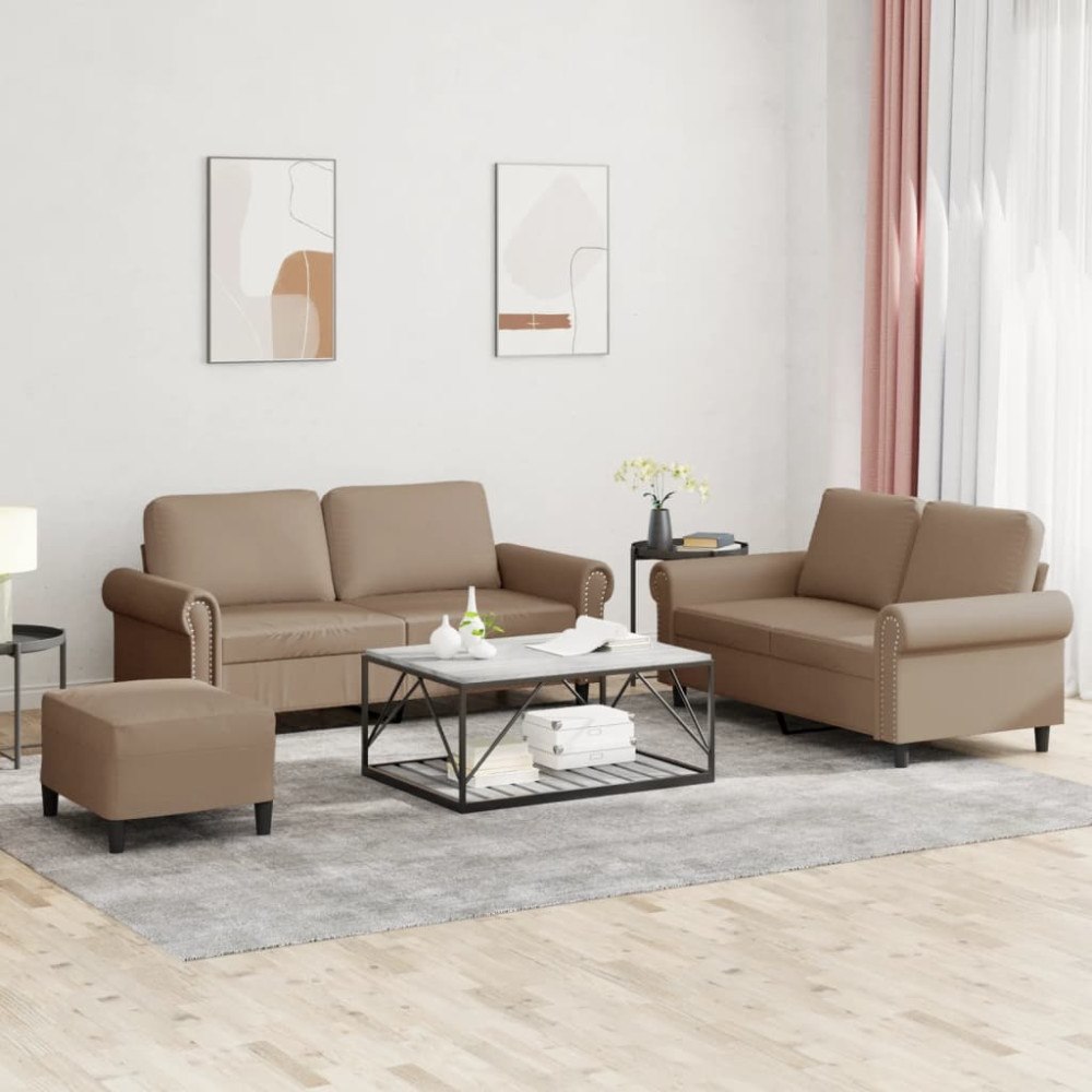 vidaXL Soffgrupp med dynor 3 delar cappuccino konstläder