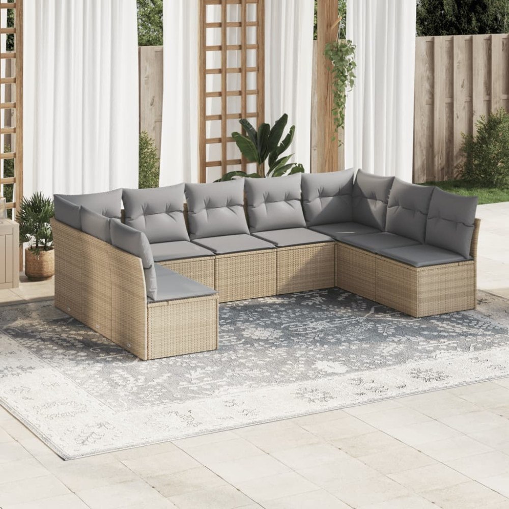 vidaXL Soffgrupp för trädgården med dynor 9 delar beige konstrotting