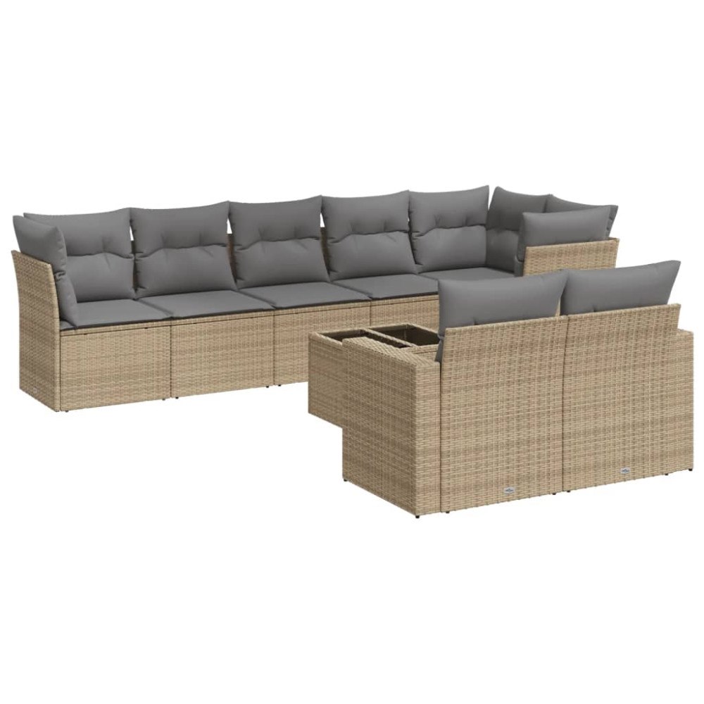 vidaXL Soffgrupp för trädgården med dynor 9 delar beige konstrotting