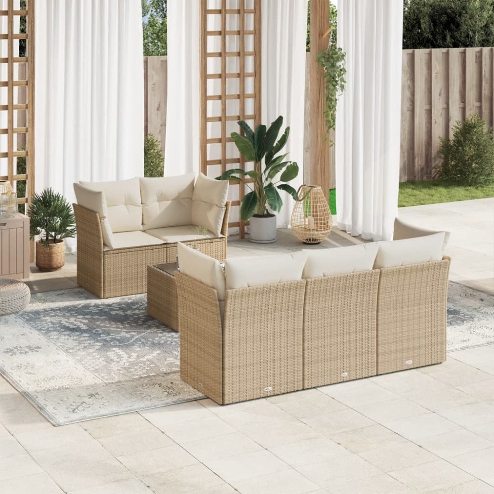 vidaXL Soffgrupp för trädgården med dynor 6 delar beige konstrotting