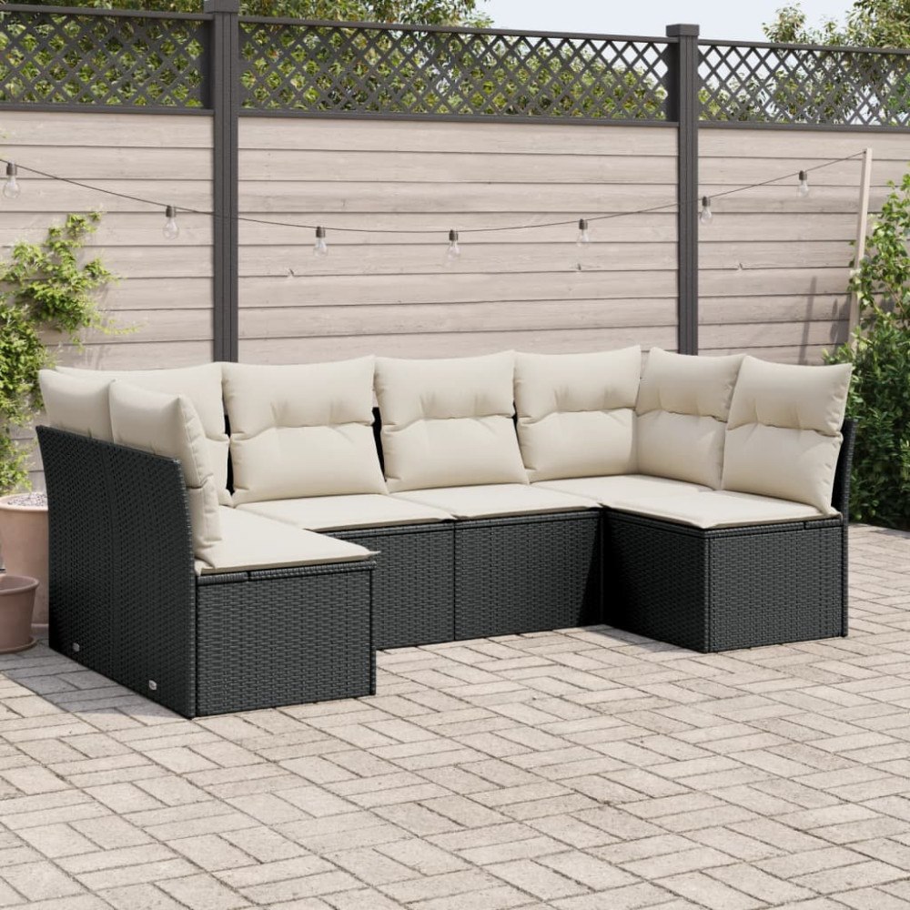 vidaXL Loungegrupp med dynor 6 delar svart konstrotting